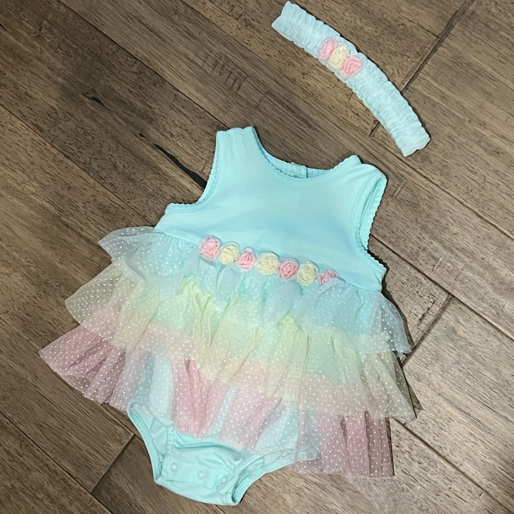Baby infant 12 month spring flower tutu layered dress tank top onesie